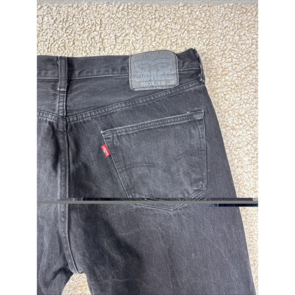 Levis 501XX Jeans Mens 36x32 Black Denim Button Fly Dark Wash Vintage Bootcut